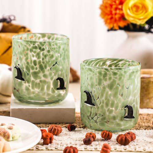 Halloween Witch Hat Glass Cups Set - 14oz Double-Layer Drinkware, Party & Gift
