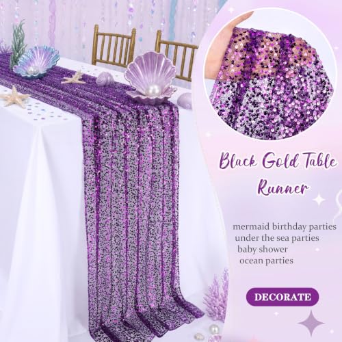 Dark Purple 10FT Sequin Table Runner for Halloween Party Decor - QueenDream