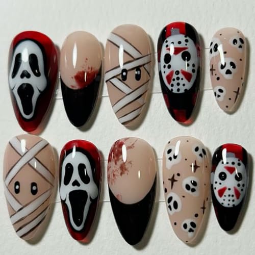 Halloween Press On Nails with Ghost Skull Design - Medium Almond Fake Nails - Variation of THIS listing