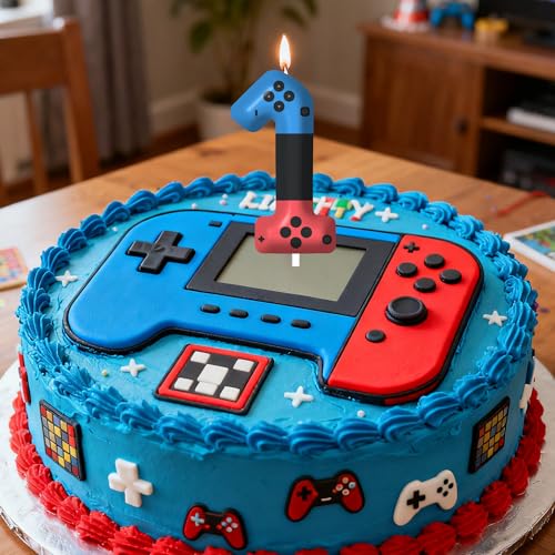Game Controller Number 7 Birthday Candle - Red & Blue Cake Topper - Variation of THIS listing
