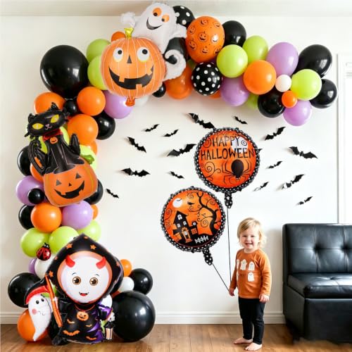 Red Halloween Ghost Balloons Set with Foil Balloons and Ribbon - 5 Pieces