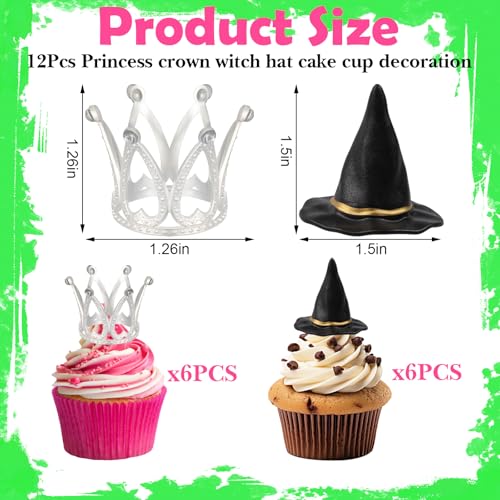 Halloween Witch Hat and Crown Cupcake Toppers Set - 12 Pcs Food-Safe Decorations