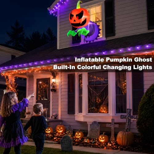 3.5 Ft Inflatable Halloween Window Decoration with Lights - Spooky Ghost & Pumpkin Scene