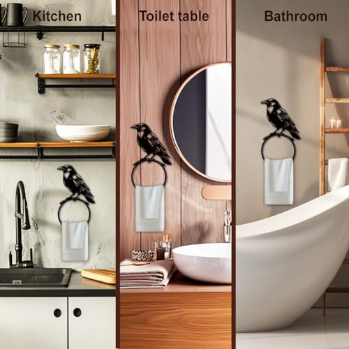Crow Metal Towel Ring - Bird Branch Wall Mounted Bathroom Accessories - Halloween Decor