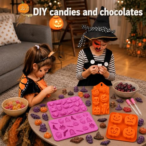 Halloween Silicone Mould 4pcs - 3D Skull Pumpkin Bat Witch Hat Gummy Candy Molds