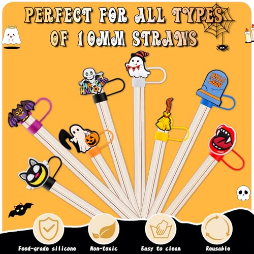 80Pcs Halloween Straw Cover Caps for Tumblers - 10mm Dust-Proof Reusable Tips