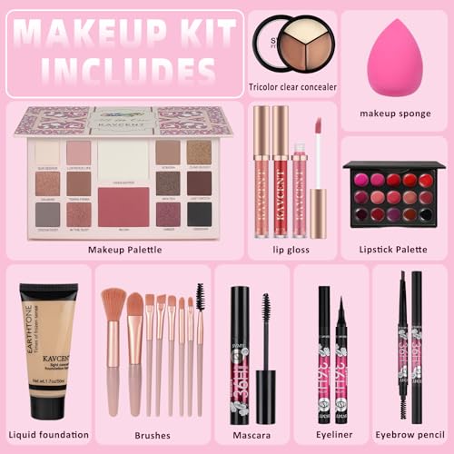 Teen Makeup Set with Eyeshadow, Lip Gloss, Foundation & Brushes - Gift Kit for Girls