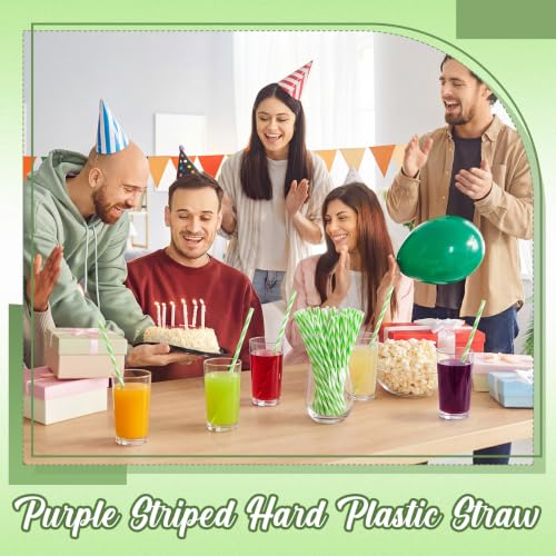 Reusable Plastic Straws Bulk - Green & White Stripe, 50 Pack