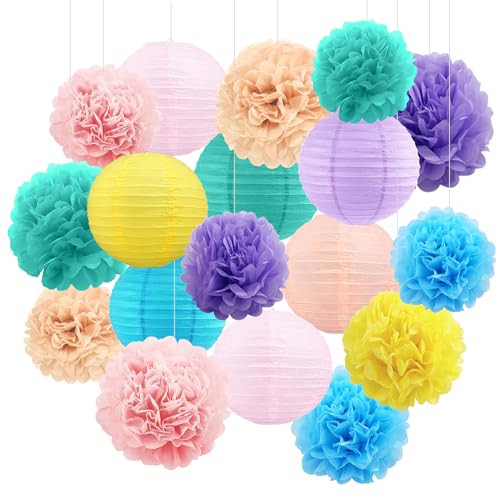 Macaron Tissue Hanging Paper Flowers Lanterns Party Decorations Set - 18 Pack