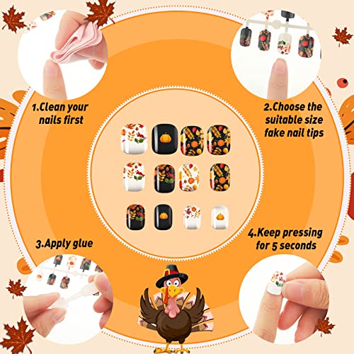 Fall Thanksgiving Press On Nails - Elegant Pattern 16 Pack, Short Fake Nails