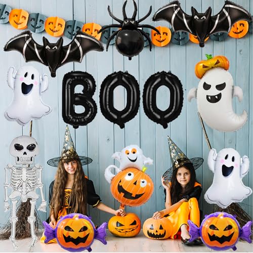 Halloween Foil Balloon Set - Ghost Skeleton Pumpkin Bat Spider BOO Party Decorations