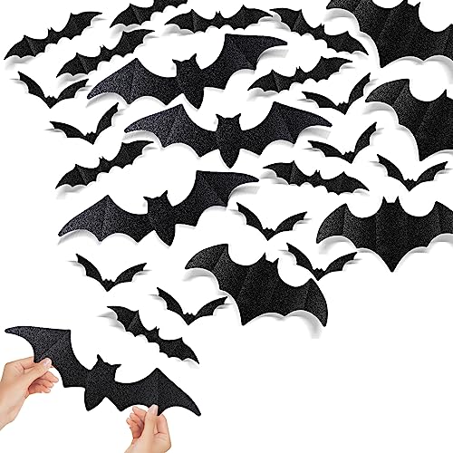 Large 3D Bat Wall Decor Set - Glitter Halloween Decorations for Home & Party