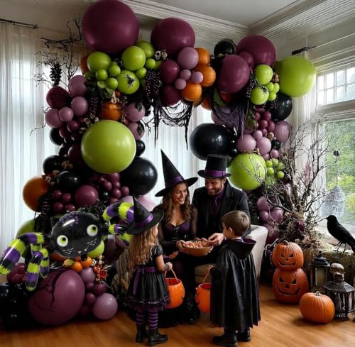 Halloween Balloon Garland Arch Kit with Foil Spider - Black Purple Orange Green Variation