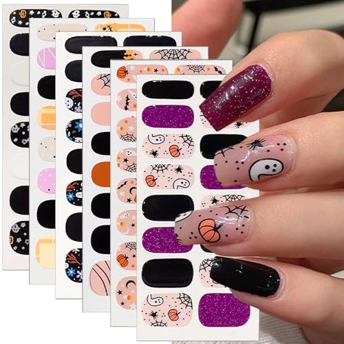 Halloween Ghost Pumpkin Spider Web Nail Stickers - 6 Sheets Halloween Nail Art Wraps with 3D Self-Adhesive Designs - Variation of THIS listing