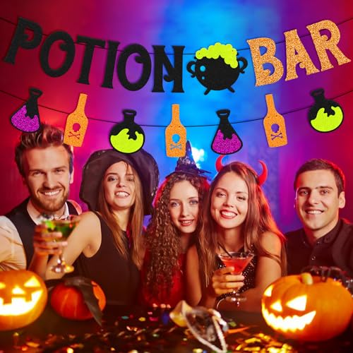 Halloween Potion Bar Banner Witches Haunted House Party Decorations - Black & Orange