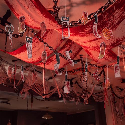 Halloween Bloody Ceiling Decoration Set with Knife & Body Parts - Variation of Bloody Knife