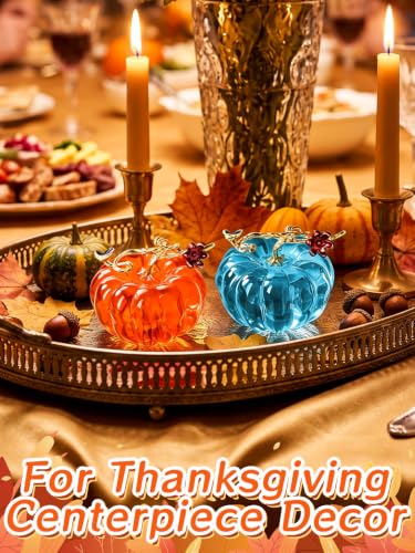 Small Crystal Glass Pumpkins for Fall Decor - Orange & Blue, 2 Pcs