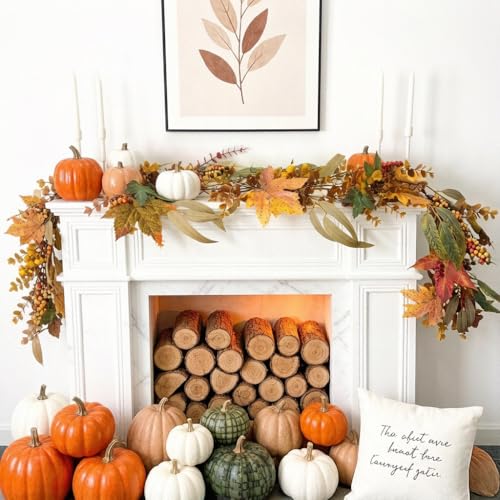 6FT Fall Maple Leaf Garland for Mantle Fireplace Table Decor - Autumn Harvest Wreath