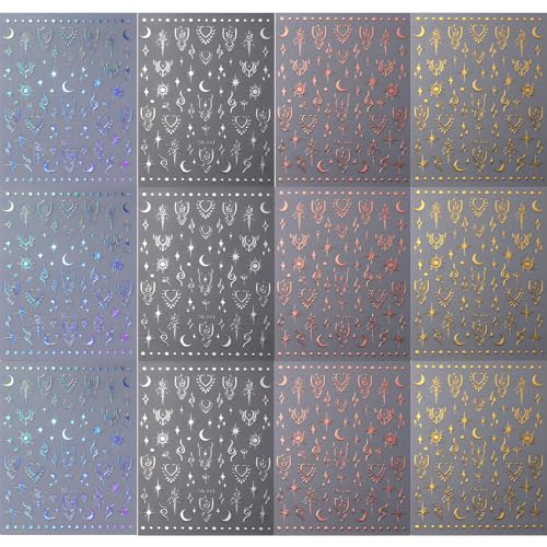 Self-Adhesive Star Nail Stickers - Silver & Gold Aurora Moon Design, Style B
