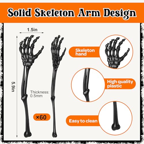 Black Skeleton Cocktail Stirrers - 60 Pcs Reusable Halloween Drink Picks