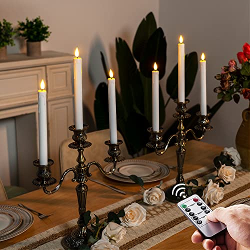 Homemory 12 Pcs White Flameless Taper Candles with Remote Timer - Safe Indoor LED Candlesticks, 9.6 Inches