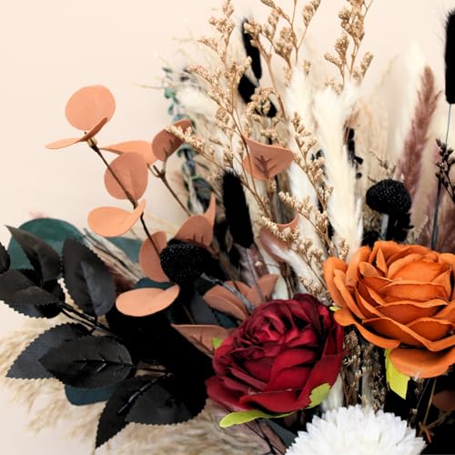 Fall Dried & Artificial Floral Centerpiece in Vase – Orange Bouquet for Thanksgiving & Xmas Decor