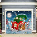 Christmas Village Garage Door Banner - 8x7ft Holiday Decoration with Rope - Snowflake & Santa Design
