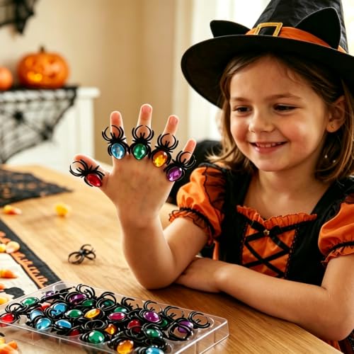 Halloween Spider Rings 50 Pack Adjustable Plastic Costume Party Favors