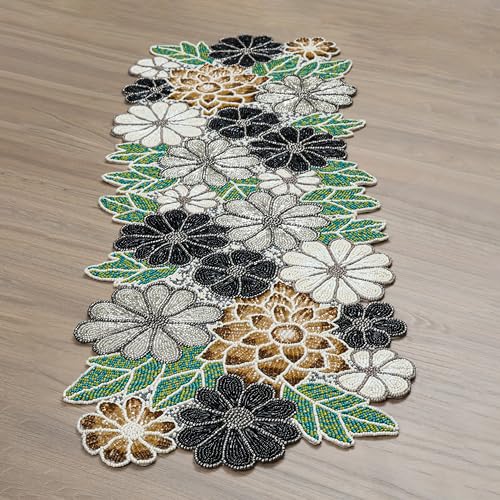 Beaded Table Runner 36 Inch Long Christmas Flower Design Grey Multi - Variation of THIS listing