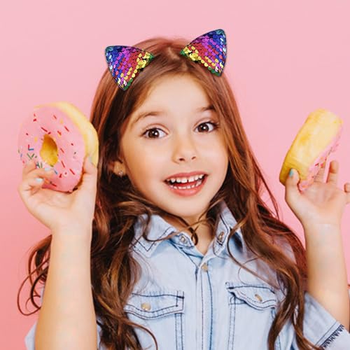 12 Glitter Cat Ear Hair Clips for Girls & Kids - Sparkly Animal Hair Accessories