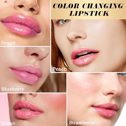 Fruit Color Changing Lipstick Set - Aloe Vera, Strawberry, Peach, Mango, Blueberry, Grape - 6 Pcs