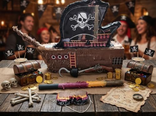 Large Pirate Ship Piñata Party Set for Pirate Theme Birthday Kids & Adults