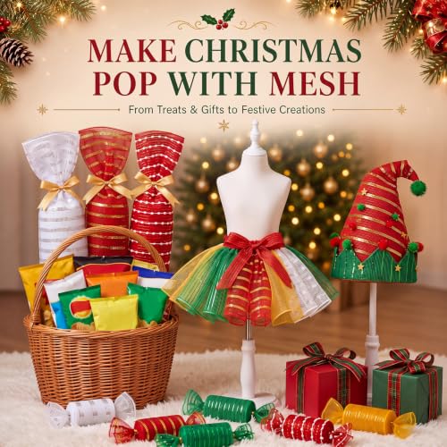 Christmas Mesh Ribbon Rolls - 8 Pack, 10 Inch x 30 Feet, Holiday Wreath Decoration - Variation: Christmas