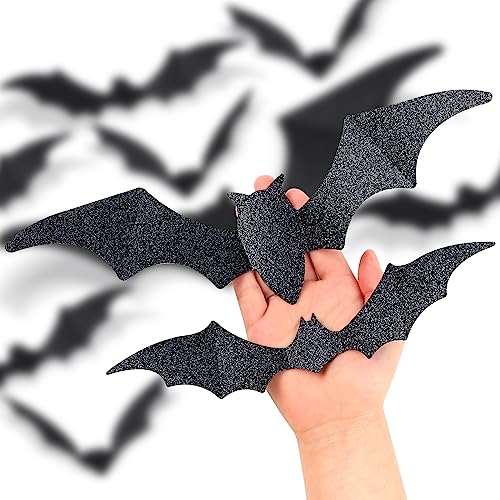Large 3D Bat Wall Decor Set - Glitter Halloween Decorations for Home & Party