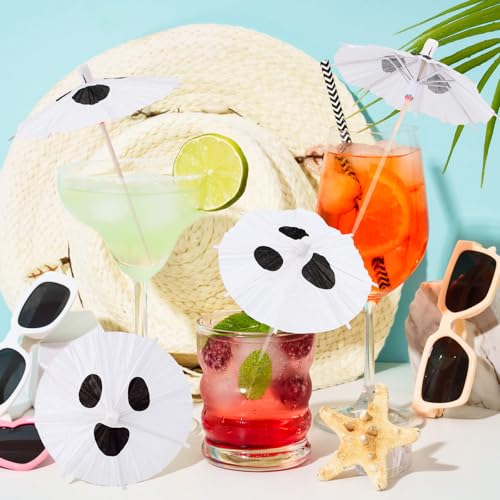 Halloween Ghost Cocktail Umbrella Picks - Cute Spooky Party Decor, 100 Pcs (Variation: Ghost)