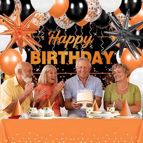 62pcs Orange and Black Birthday Party Decorations Balloon Kit with Banner & Foil Balloons