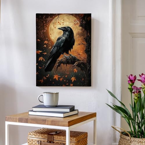 Fall Gothic Raven Wall Art - Crow Canvas Print, Framed Halloween Decor 11x14