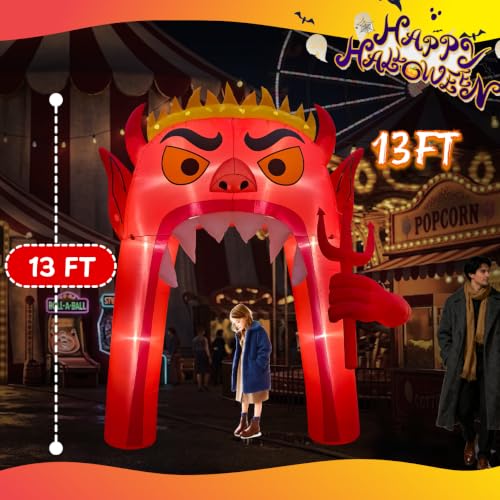 13FT Halloween Inflatable Archway with RGB LED Lights - Red Devil Yard Decor