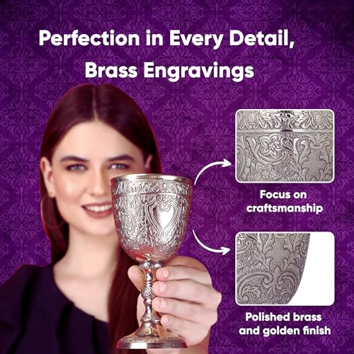 Brass Goblet - Medieval-Style Gold Embossed Chalice for Ceremonial Use, Wine & Gifts - 7 oz / 210 ml - Brass Goblet