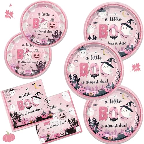 Baby Shower Decorations Set - Little Boo Girl Plates & Napkins for Halloween Party