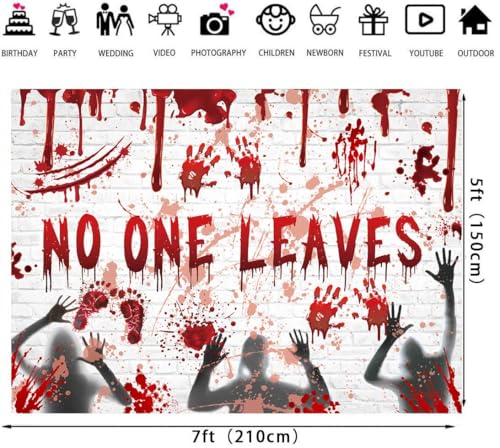 No One Leaves Halloween Wall Backdrop 7x5ft - Bloody Brick Wall Scene - Variation of THIS listing