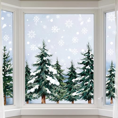 124 PCS Large Christmas Window Clings - Snowflake & Tree Decorations, Variation: Christmas Trees