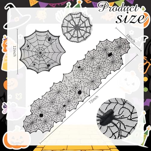 Halloween Spider Web Table Runner & Placemat Set - Black Lace Decor
