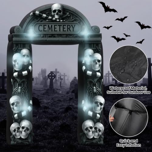 8 Ft Inflatable Halloween Cemetery Arch Decoration - Skull Variation