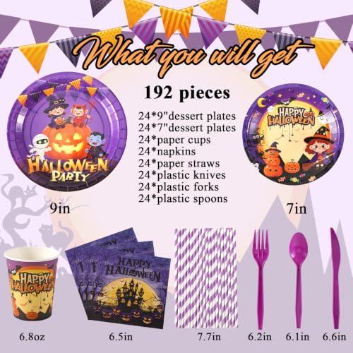Halloween Paper Plates and Napkins Set for 24 Guests - Spooky Chic Party Dinnerware