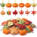 Fall Thanksgiving Felt Hanging Ornaments Set - Maple Leaf & Pumpkin, Orange & Yellow, 12 Pieces