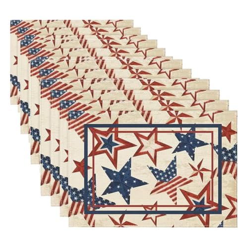 Patriotic 4th of July Placemat Set - Stars & Stripes 12x18 Inch Beige, Pack of 4