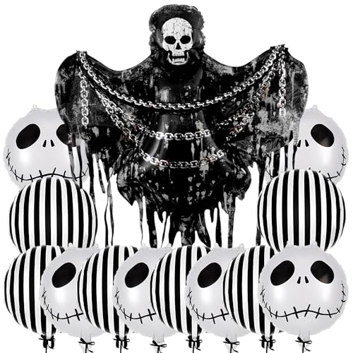 Giant 59-Inch Halloween Reaper Balloon Kit with Skull & Striped Balloons - Spooky Party Decorations
