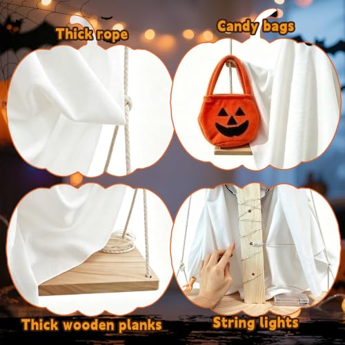 White Swinging Ghost Halloween Decor with LED Lights - Outdoor & Indoor