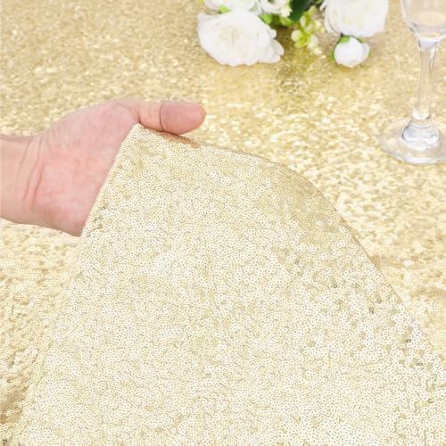 Light Gold Sequin Round Tablecloth 90 Inch - Sparkly Party Cover - Variation: Light Gold / 90"